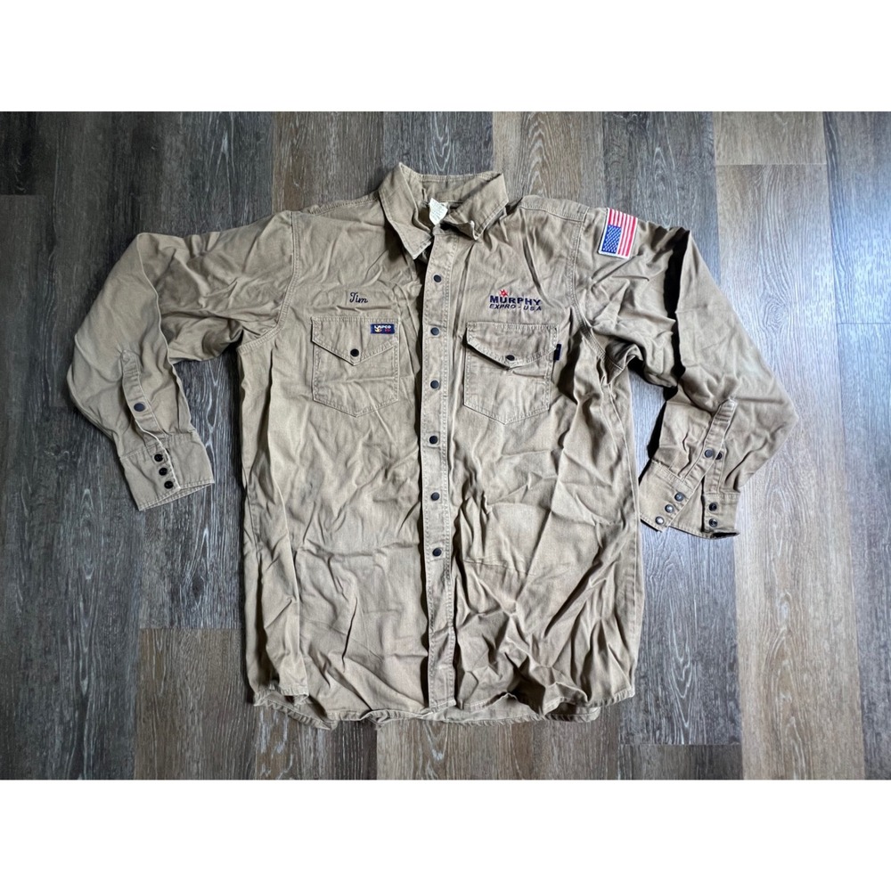 LAPCO Work Shirt Mens Large Long Tan Fire Retardant Murphy Expro USA IKH7